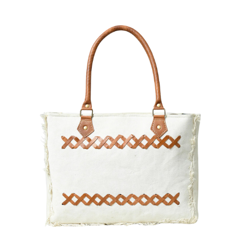 Ivory Canvas Leather Accent Tote