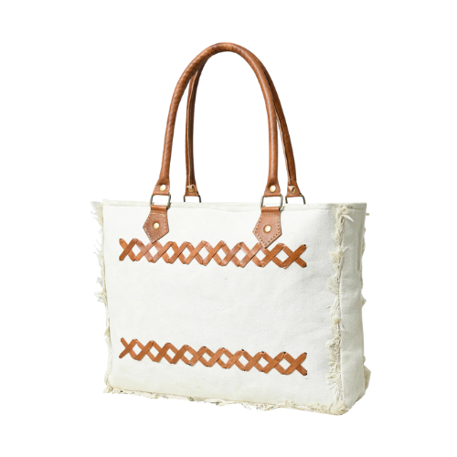 Ivory Canvas Leather Accent Tote