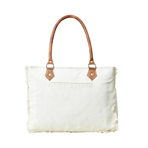 Ivory Canvas Leather Accent Tote